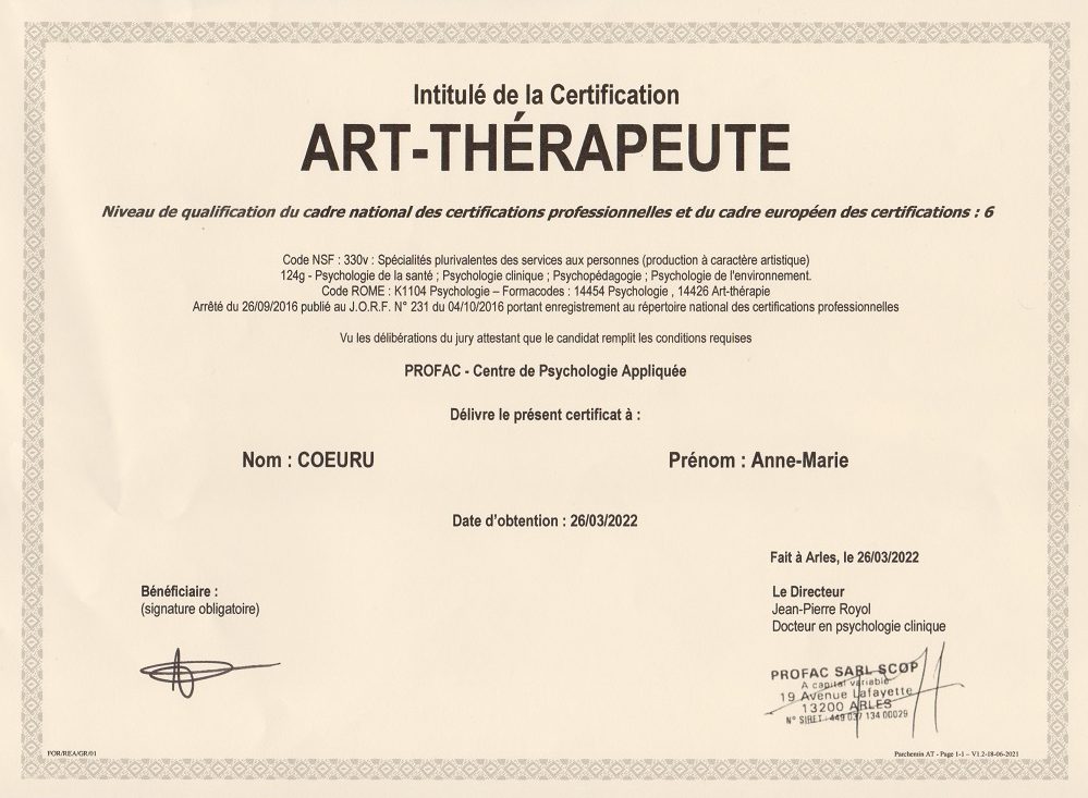Anne-Marie COEURU Art-Thérapeute certifiée