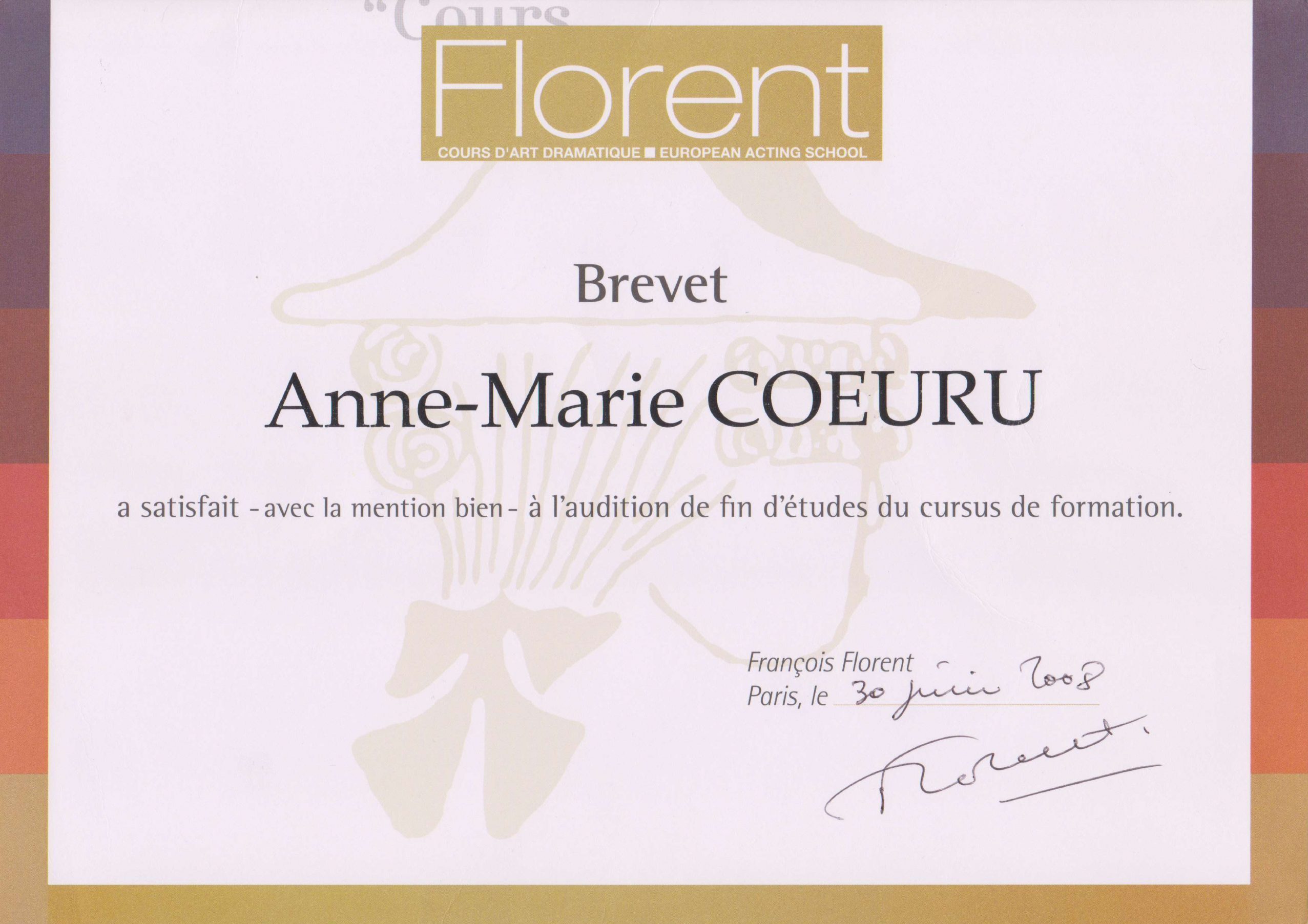 Anne-Marie COEURU Brevet Cours Florent